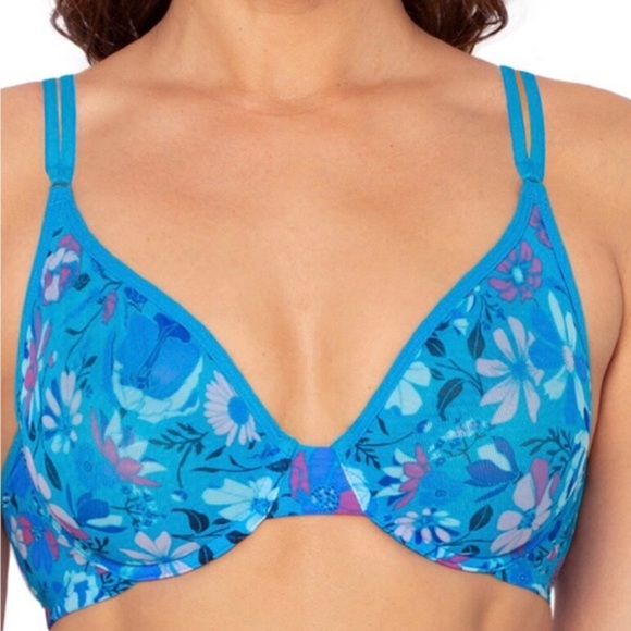 2pack Blue & Blue floral Unlined Sheer Mesh Demi Underwire Bras size 38D new - Picture 8 of 10